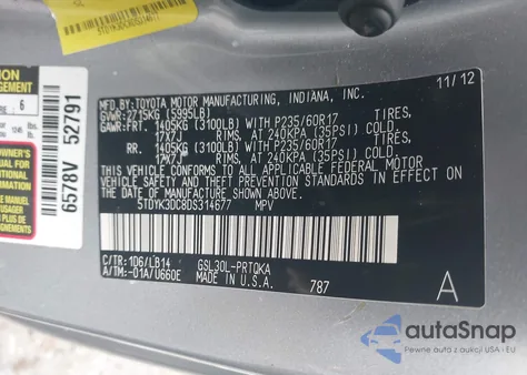 2013 Toyota Sienna Xle V6 8 Passenger from USA, damaged, VIN 5TDYK3DC8DS314677